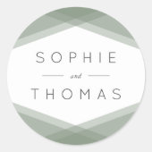 セージ緑層幾何結婚図形 ラウンドシール (正面)