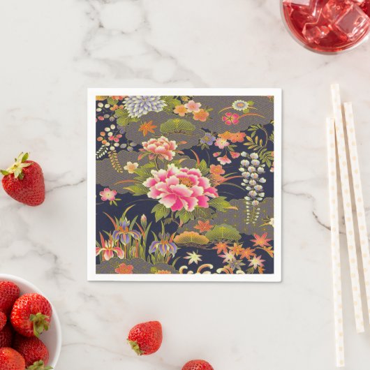 セージ緑日本の着物フローラ切り離し紙 スタンダードカクテルナプキン (インサイチュ)