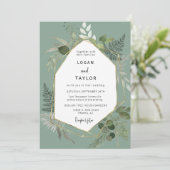 セージ緑植物緑金ゴールドフレームQRコード 招待状 (スタンド正面)