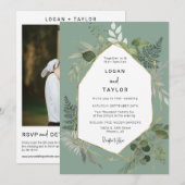 セージ緑植物緑金ゴールドフレームQRコード 招待状 (正面/裏面)