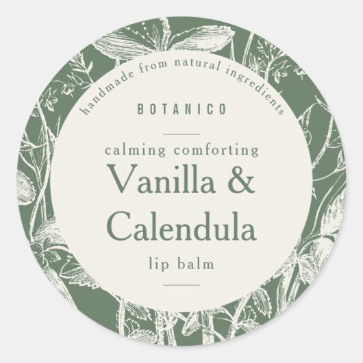セージ緑植物花モダン小製品 ラウンドシール (正面)