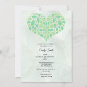 セージ緑水カラーハートブライダルシャワー 招待状 (正面)