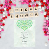 セージ緑水カラーハートブライダルシャワー 招待状