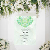 セージ緑水カラーハートブライダルシャワー 招待状