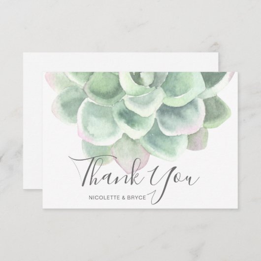 セージ緑水色植物多肉質結婚の サンキューカード (正面/裏面)