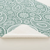 セージ緑白ヴィンテージペイズリーパターン シェルパブランケット (3/4)