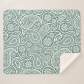 セージ緑白ヴィンテージペイズリーパターン シェルパブランケット (正面(横))