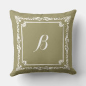 セージ緑色のリネンと白いフレーム クッション (裏面)