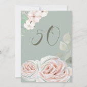 セージ緑色の繊細な水色の淡い色のピンク色の花 招待状 (裏面)