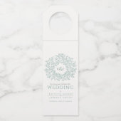 セージ緑色手描き葉モノグラム結婚アートのwi ボトルネックタグ (正面)