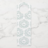 セージ緑色手描き葉モノグラム結婚アート ボトルネックタグ (裏面)