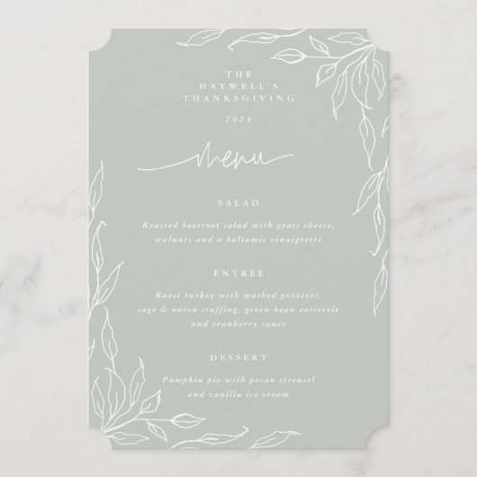 セージ緑葉のモチーフ感謝祭ディナー メニュー (正面)