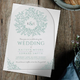 セージ緑葉モノグラムラインアート アクリル招待状