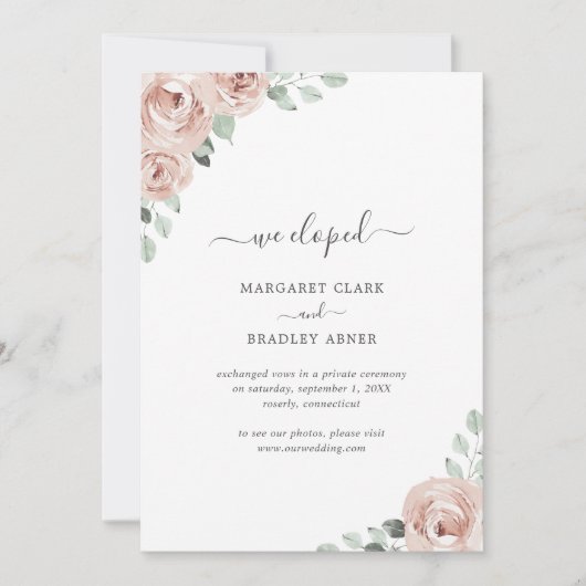 セージ緑豊かなバラピンクフローラ駆け落ち 案内状 (正面)