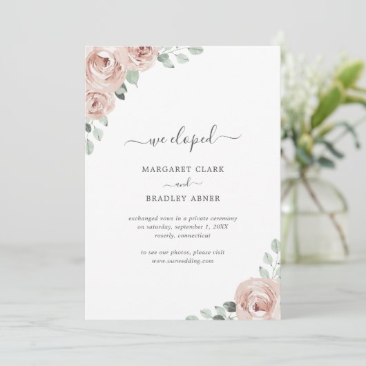 セージ緑豊かなバラピンクフローラ駆け落ち 案内状 (スタンド正面)