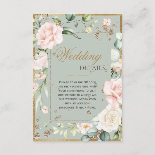 セージ緑金ゴールド水彩QRコード結婚ズ エンクロージャーカード (正面)