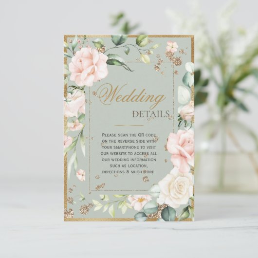 セージ緑金ゴールド水彩QRコード結婚ズ エンクロージャーカード (スタンド正面)
