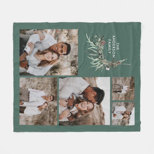 セージ緑5枚の写真モダン植物家族のプレゼント フリースブランケット (正面(横))