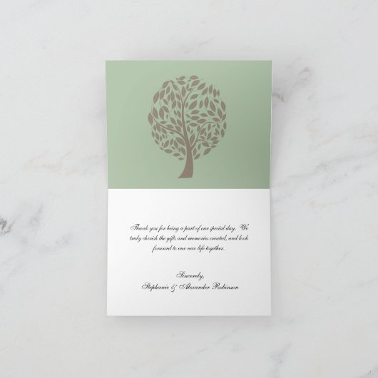 セージ緑、ソフトブラウン様式化されたエコツリーありがとう サンキューカード (内部)