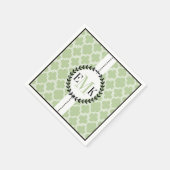 セージ緑、白いクァトレフォイルのパタ結婚ーン スタンダードカクテルナプキン (角)