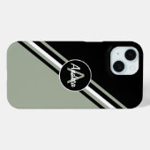 セージ緑、白黒パーソナライズされた Case-Mate iPhoneケース (裏面 (横))