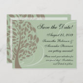 セージ緑、茶色の様式化されたエコツリー日付を保存 案内ポストカード (正面/裏面)