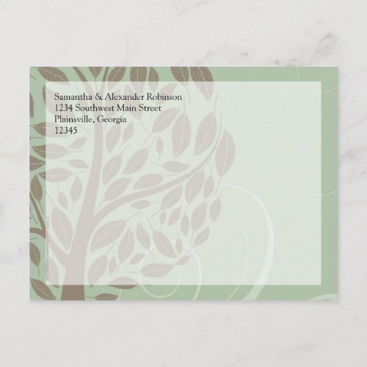 セージ緑、茶色の様式化されたエコツリー日付を保存 案内ポストカード (裏面)