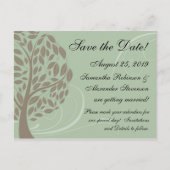 セージ緑、茶色の様式化されたエコツリー日付を保存 案内ポストカード (正面)