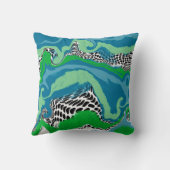 セージ緑、青、黒、白の抽象芸術流体 クッション (裏面)