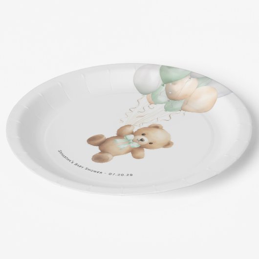 セージ緑Bearly待機シャワー男女兼用付き ペーパープレート (アングル)