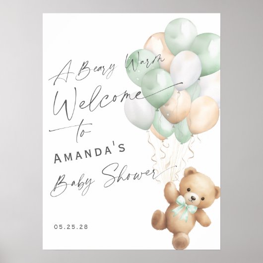 セージ緑Bearly待機男女兼用ウェルカムサイン ポスター (正面)