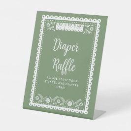 セージ緑Cielito Lindo赤ちゃんシャワーおむつラッフル 台座サイン