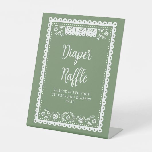 セージ緑Cielito Lindo赤ちゃんシャワーおむつラッフル 台座サイン (正面)