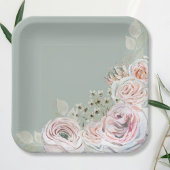 セージ繊細な水の色の花のパレピン誕生日 ペーパープレート