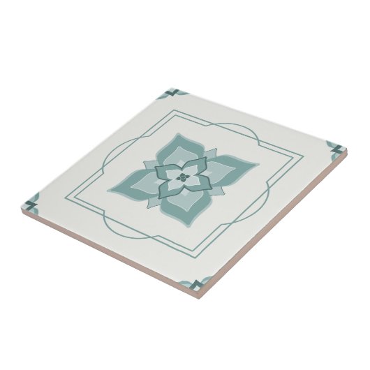 セージ花文様線縁どタイル模様 タイル (側面)