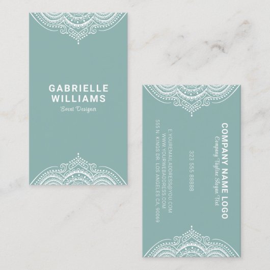 セージ華美グガーリーリーンのホワイトレースフレーム 名刺 (正面/裏面)