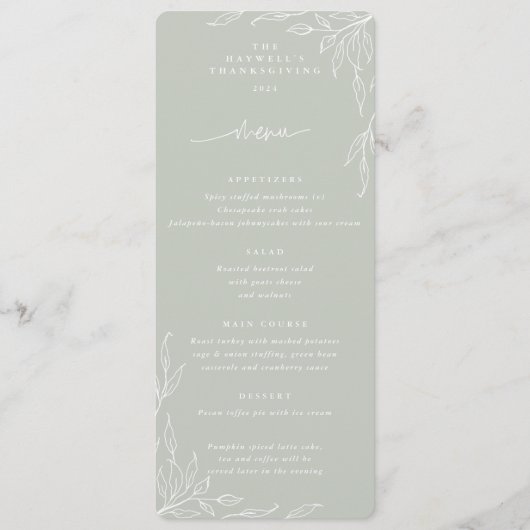 セージ葉のモチーフ感謝祭ディナーフラット4コース メニュー (正面)