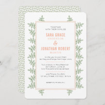 セージ葉グリー縁どド結婚式招待状