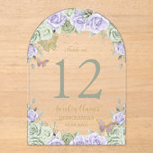 セージ薄紫フローラ金ゴールドキンセアニラ16テーブル番号 アクリル招待状 (正面)