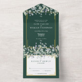 セージ薄紫葉エメラルドモノグラム結婚ズ オールインワン招待状 (内側)