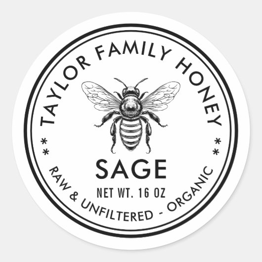 セージ蜂蜜ラベル　ハチ付き ラウンドシール (正面)