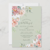 セージ赤面ピンクフローラ素朴結婚式招待状 招待状 (正面)