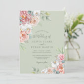 セージ赤面ピンクフローラ素朴結婚式招待状 招待状 (スタンド正面)
