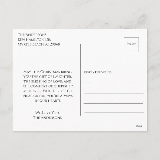 セージ金ゴールドクリスマスフォトカスタムポストカード シーズンポストカード (裏面)