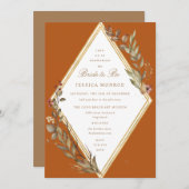 セージ金ゴールドダイヤモンド秋シーズンブライダルシャワー 招待状 (正面/裏面)