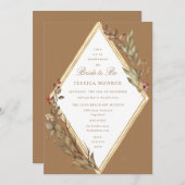 セージ金ゴールドダイヤモンド秋シーズンブライダルシャワー 招待状 (正面/裏面)