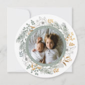 セージ金ゴールドフローラカスタムリースフォトホリデーカード (正面)