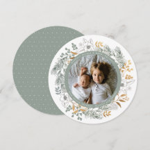 セージ金ゴールドフローラカスタムリースフォトホリデーカード