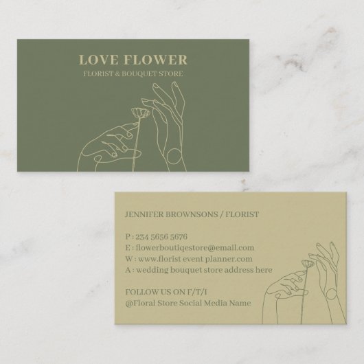 セージ金ゴールドフローリスト手描き植物学 名刺 (正面/裏面)