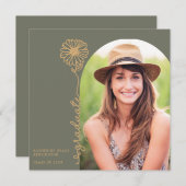 セージ金ゴールド手書きフローラ写真卒業 招待状 (正面/裏面)